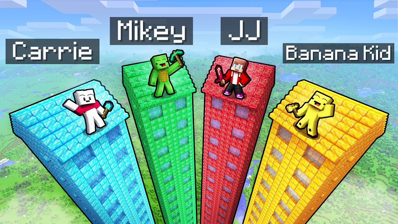 JJ and Mikey vs Friends: SKYSCRAPER BASE BATTLE in Minecraft!