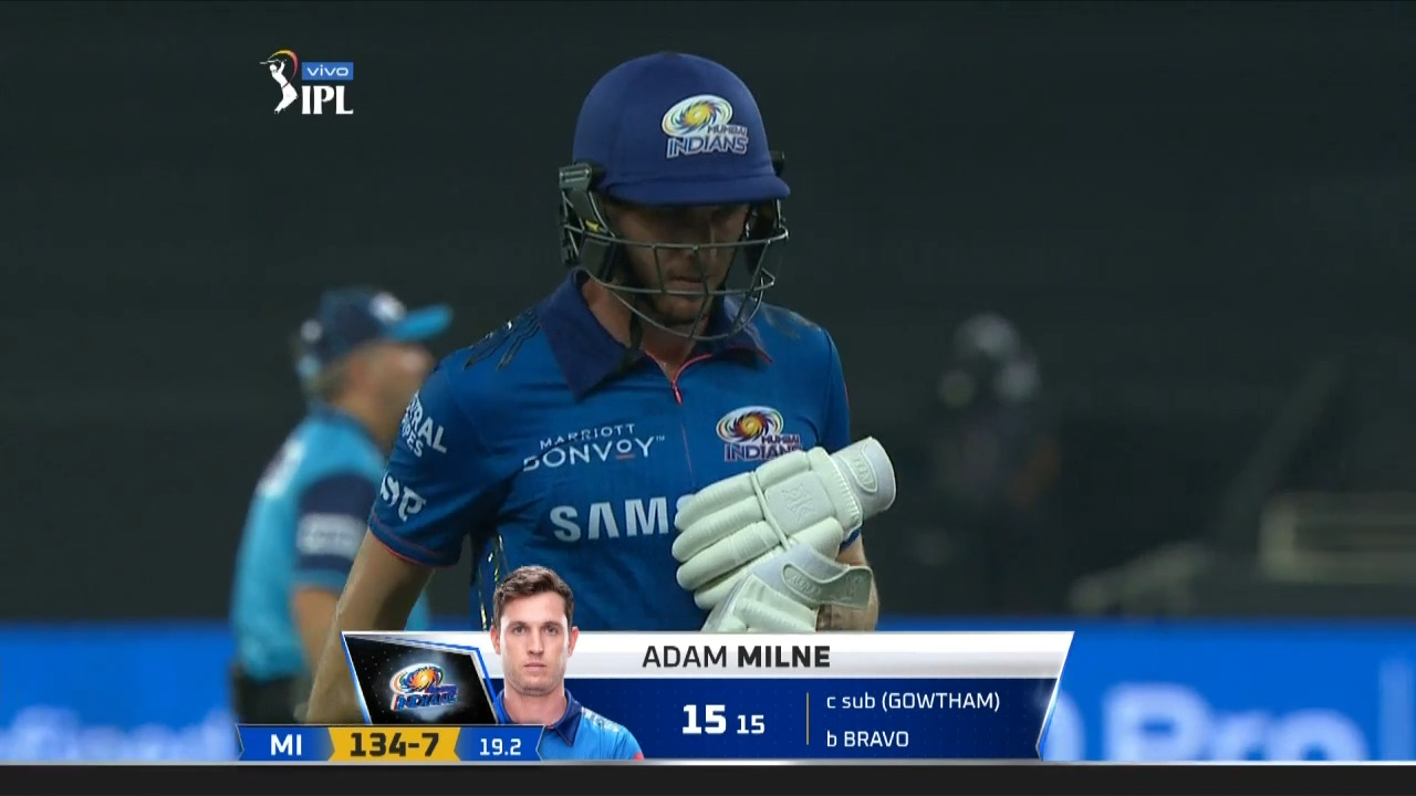 M30: CSK vs MI – Adam Milne Wicket background