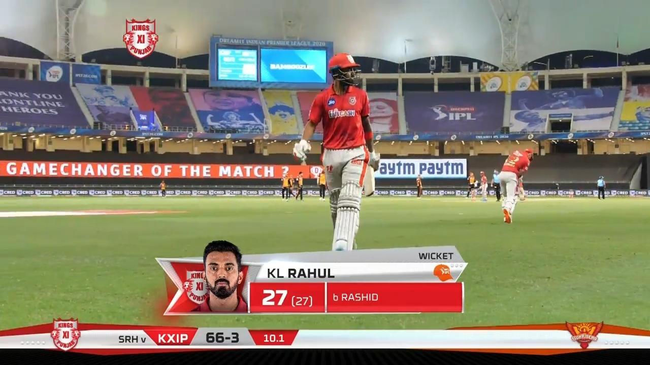 M43: KXIP vs SRH – KL Rahul Wicket background