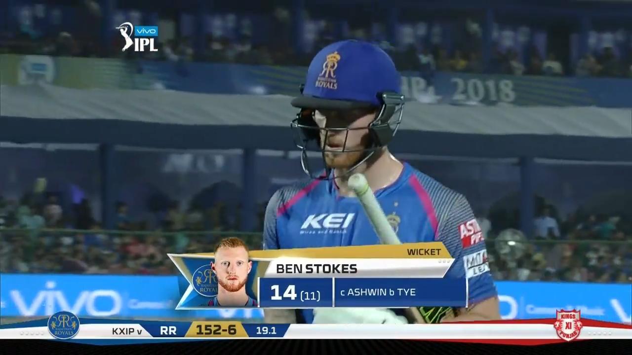 M40: RR vs KXIP – Ben Stokes Wicket