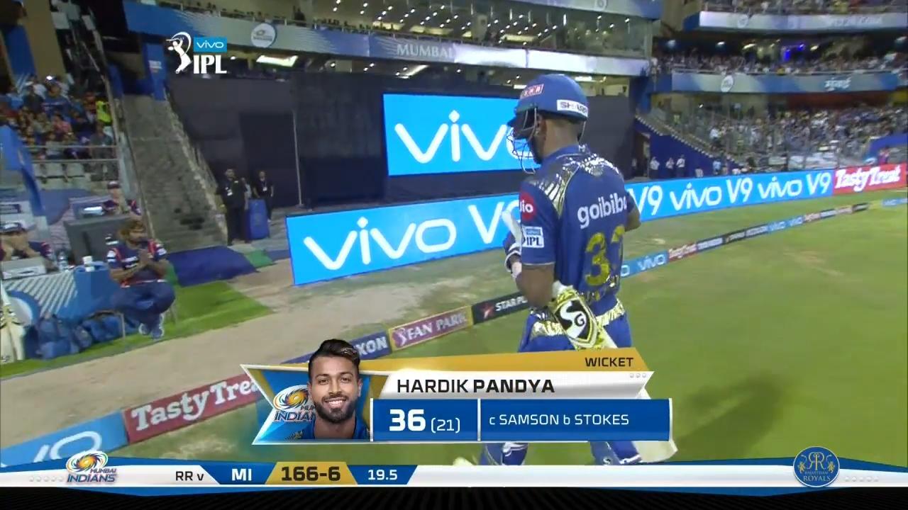 M47: MI vs RR – Hardik Pandya Wicket