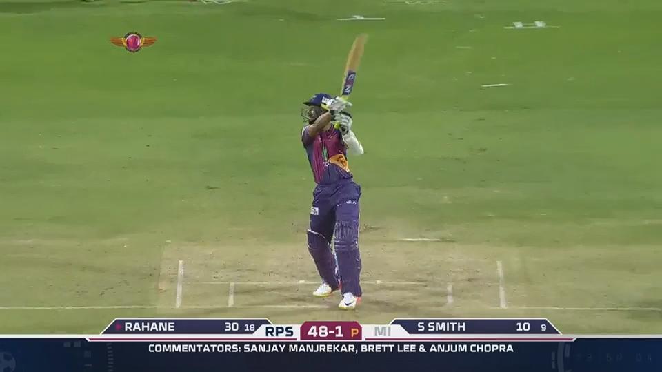M2: RPS vs MI – Ajinkya Rahane Six