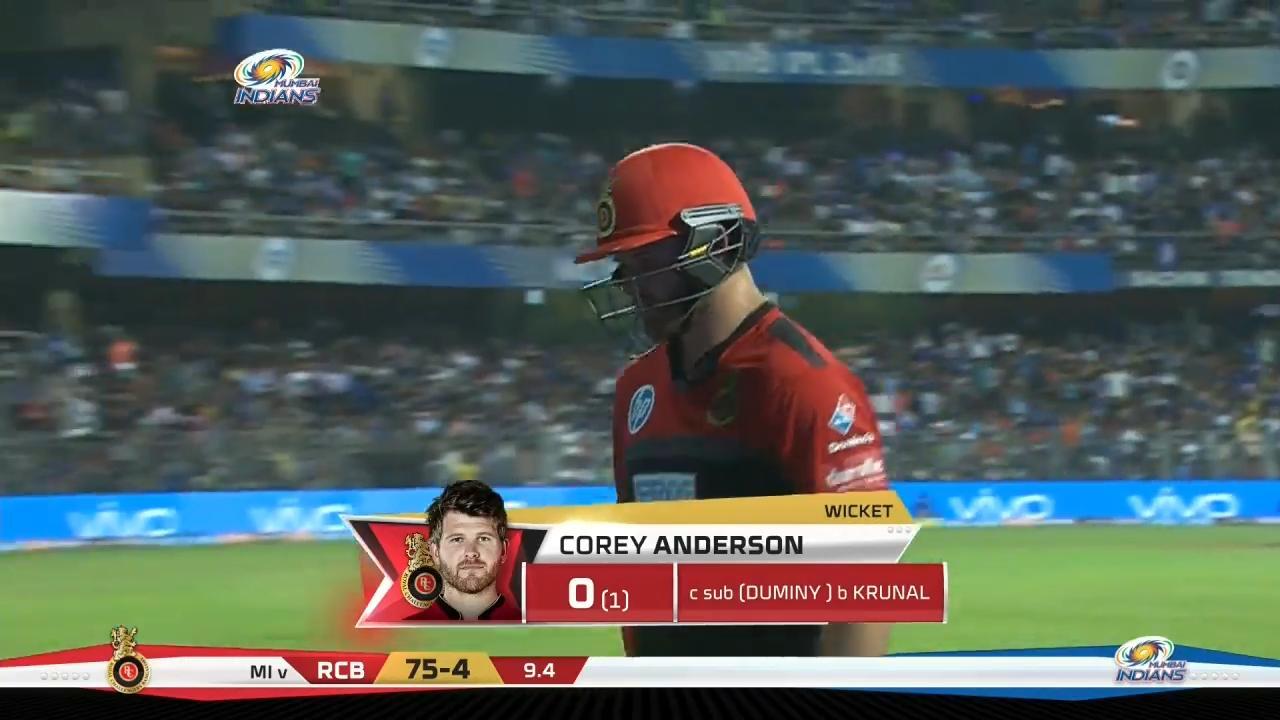 M14: MI vs RCB – Corey Anderson Wicket