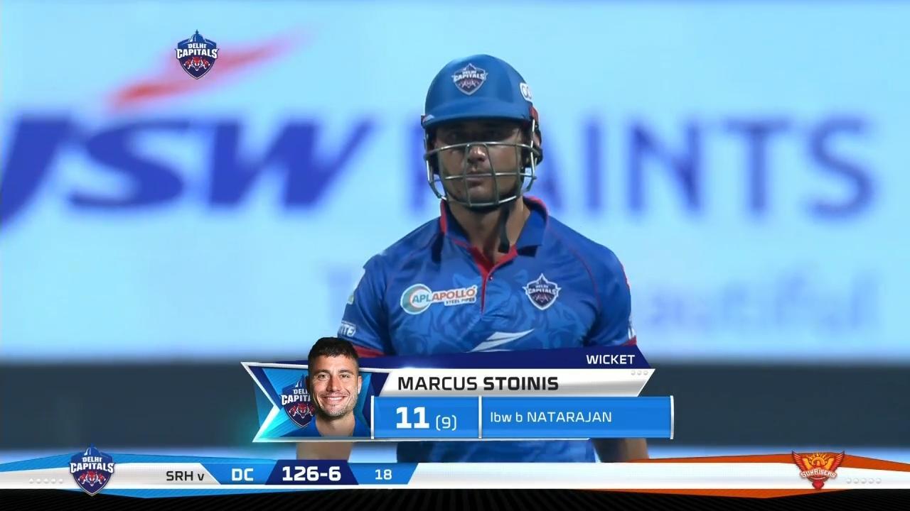 M11: DC vs SRH – Marcus Stoinis Wicket