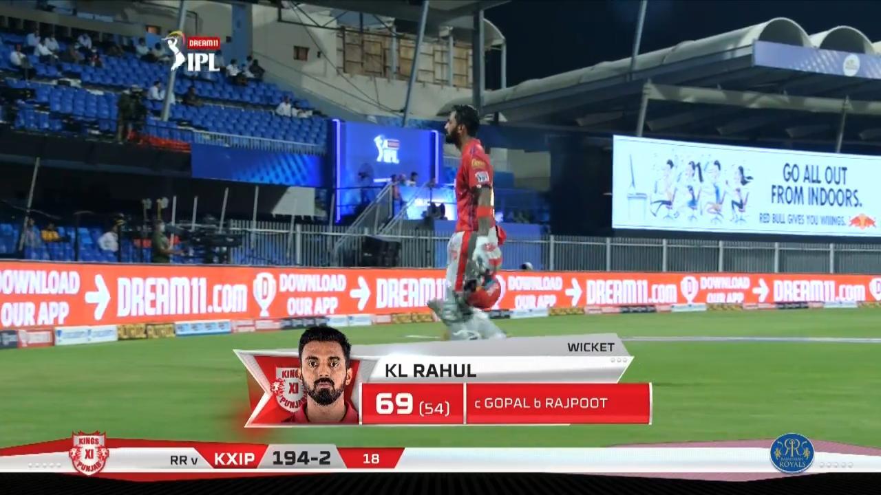 M09: RR vs KXIP – KL Rahul Wicket