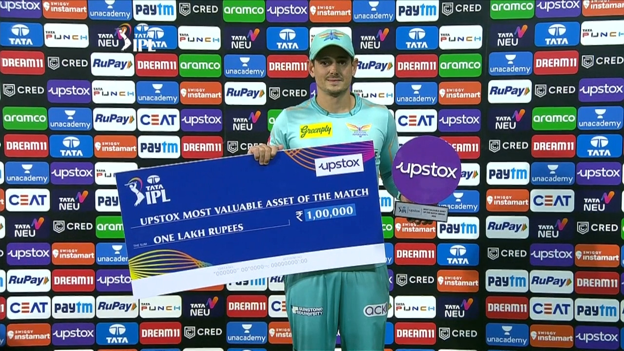 M66: KKR vs LSG – Upstox most Valuable Asset of the match – Quinton De Kock background