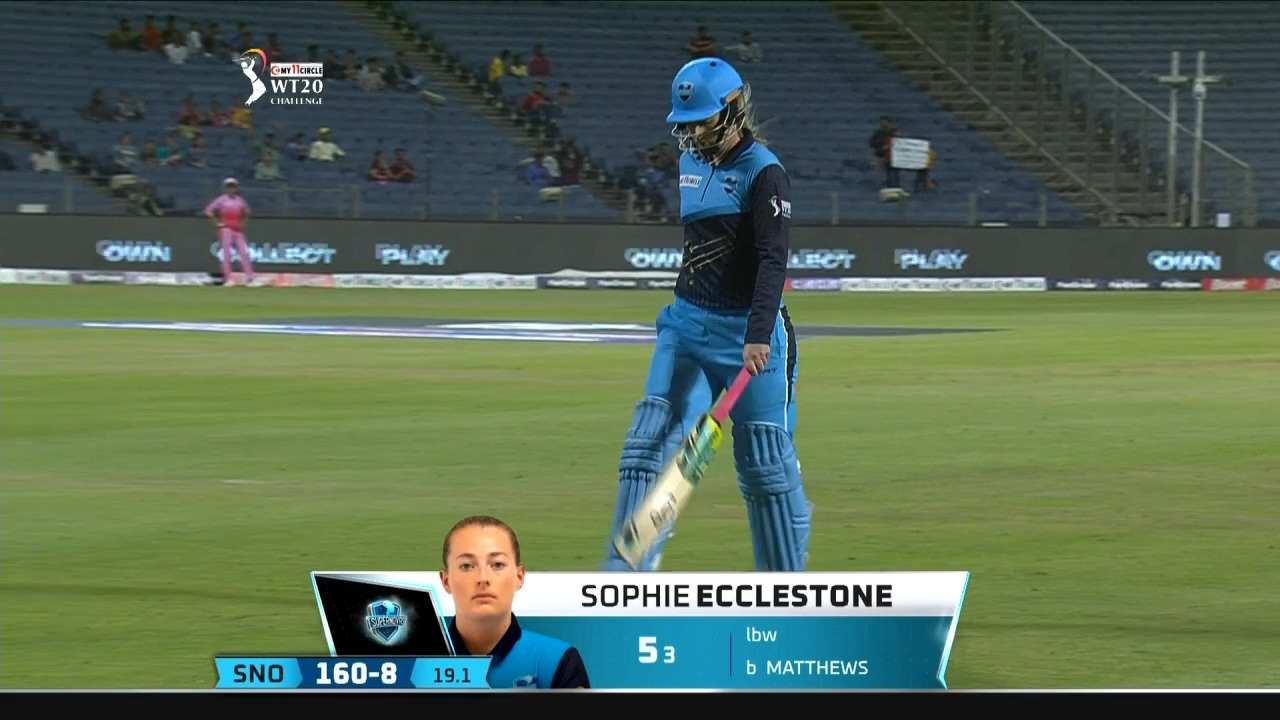 M01: Trailblazers vs Supernovas – Sophie Ecclestone Wicket background