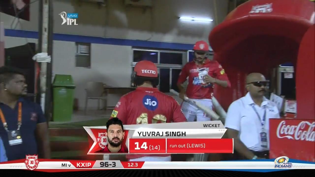 M34: KXIP vs MI – Yuvraj Singh Wicket