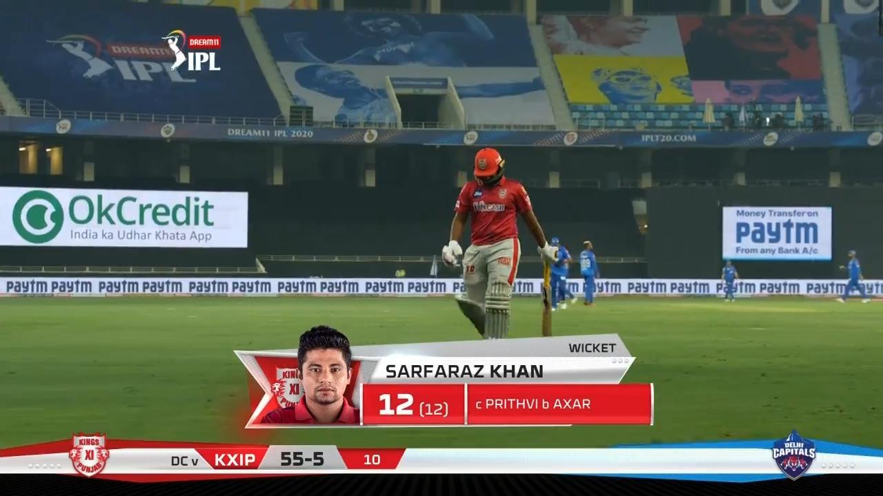 M02: DC vs KXIP – Sarfaraz Khan Wicket