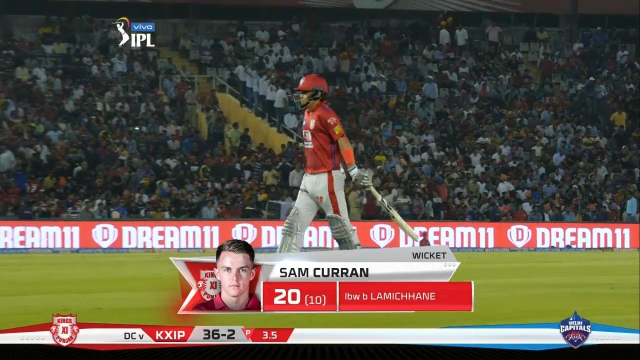 M13: KXIP vs DC – Sam Curran Wicket background