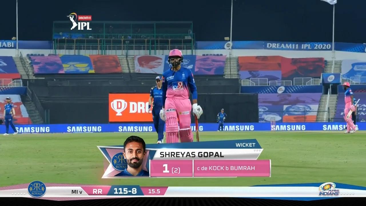 M20: MI vs RR – Shreyas Gopal Wicket background