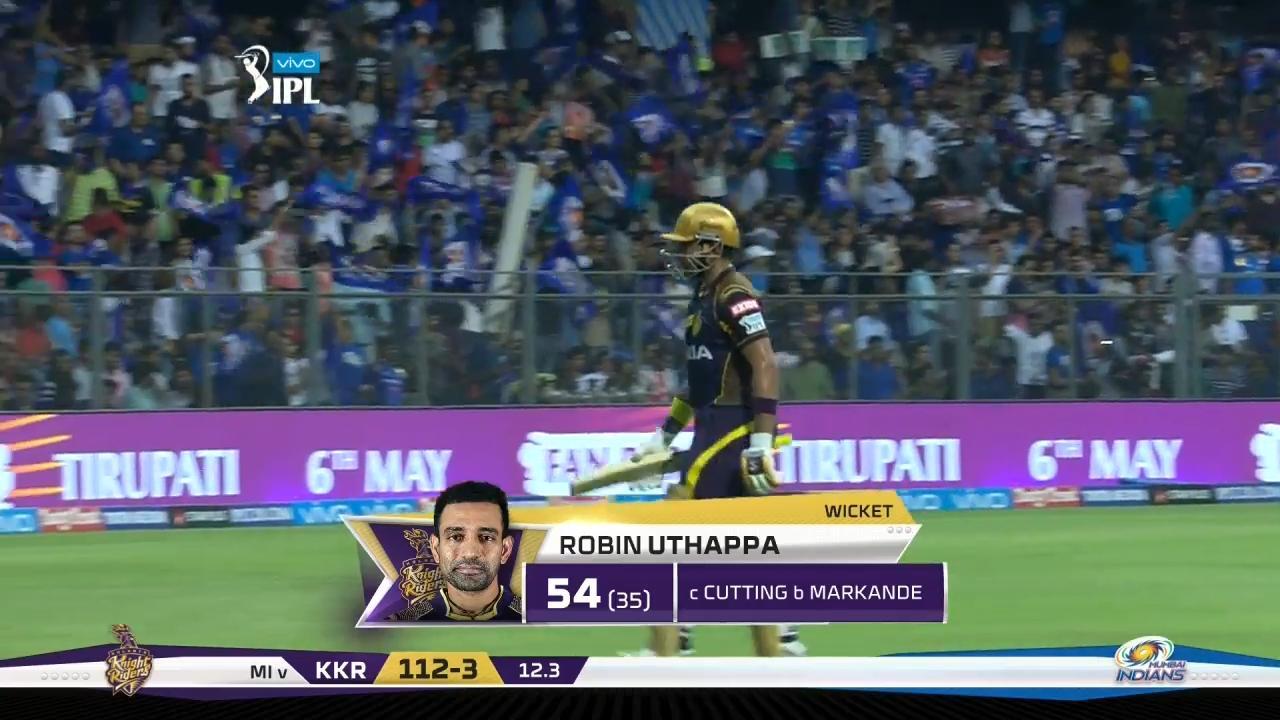 M37: MI vs KKR – Robin Uthappa Wicket