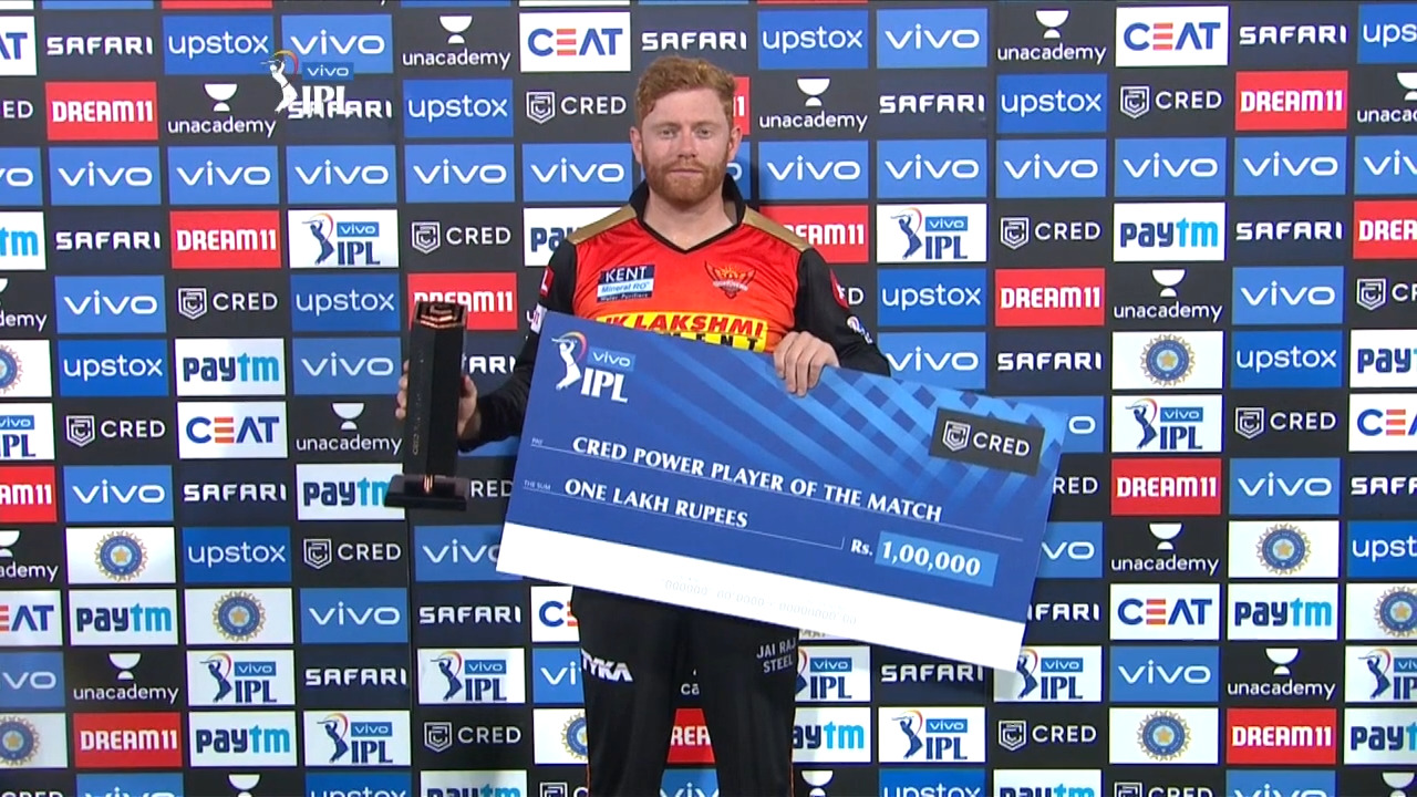 M20: SRH vs DC – CRED Power Player of the Match – Jonny Bairstow background