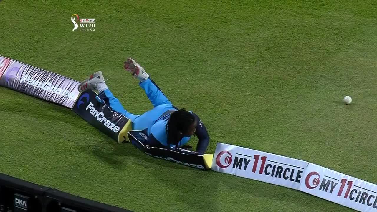 Deandra Dottin's full stretch dive to save a boundary