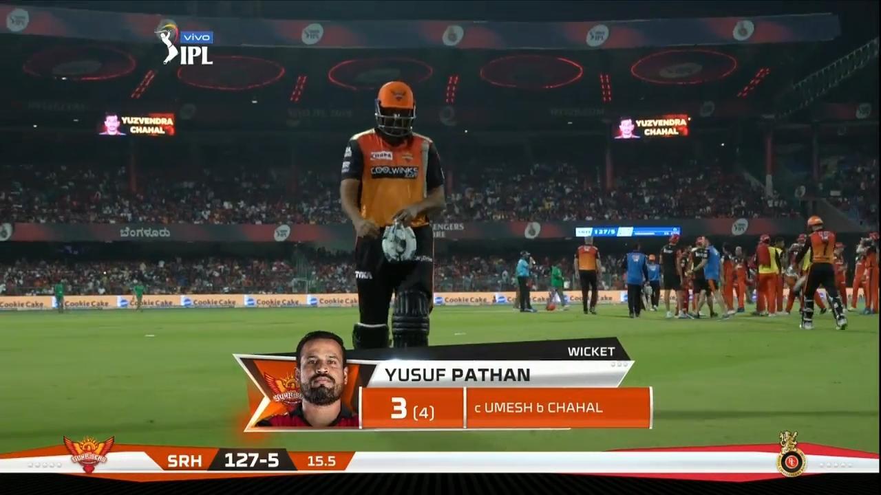 M54: RCB vs SRH – Yusuf Pathan Wicket