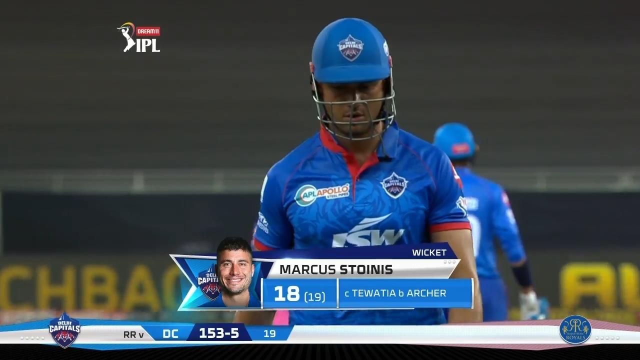M30: DC vs RR – Marcus Stoinis Wicket