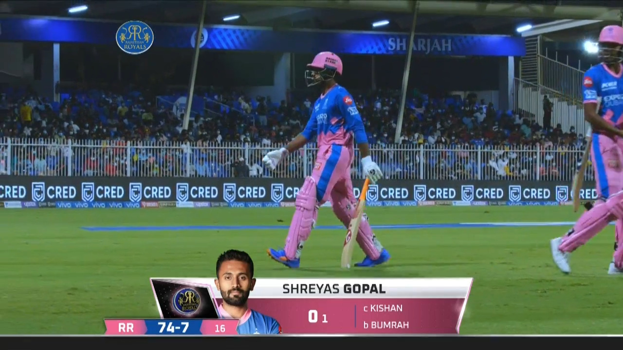 M51: RR vs MI – Shreyas Gopal Wicket