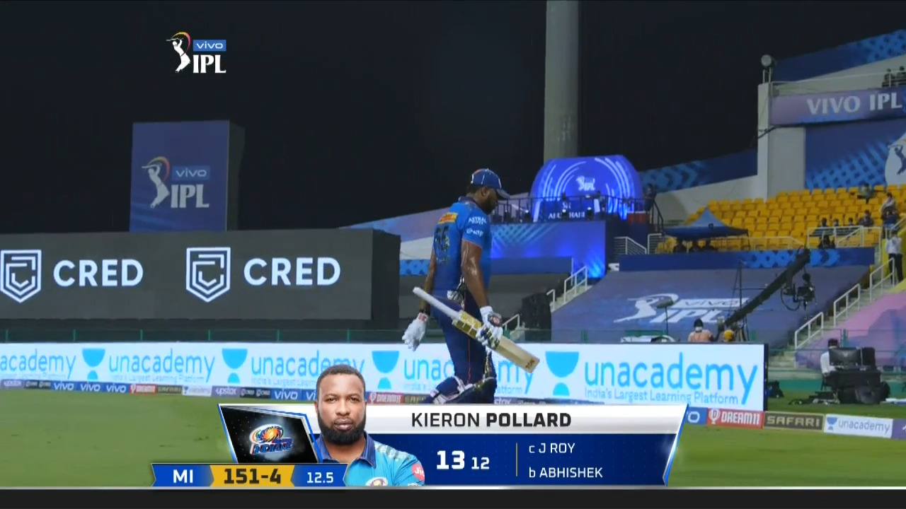 M55: SRH vs MI – Kieron Pollard Wicket