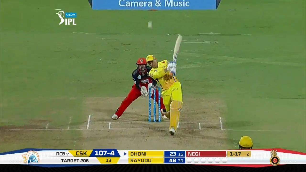 M24: RCB vs CSK – MS Dhoni Six background