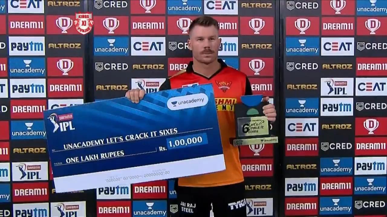 M43: KXIP vs SRH – Unacademy Lets Crack It Sixes of the Match – David Warner background