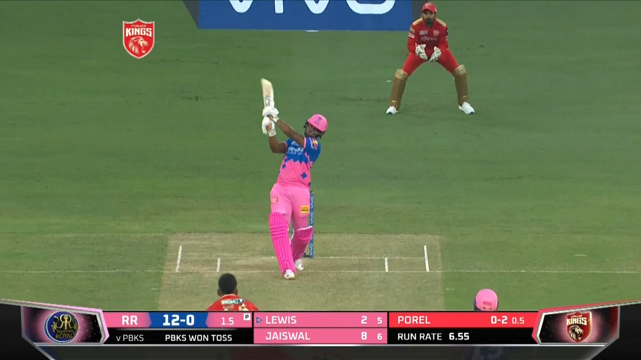 M32: PBKS vs RR – Evin Lewis Six background