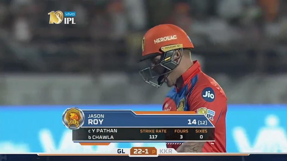 M3: GL vs KKR – Jason Roy Wicket