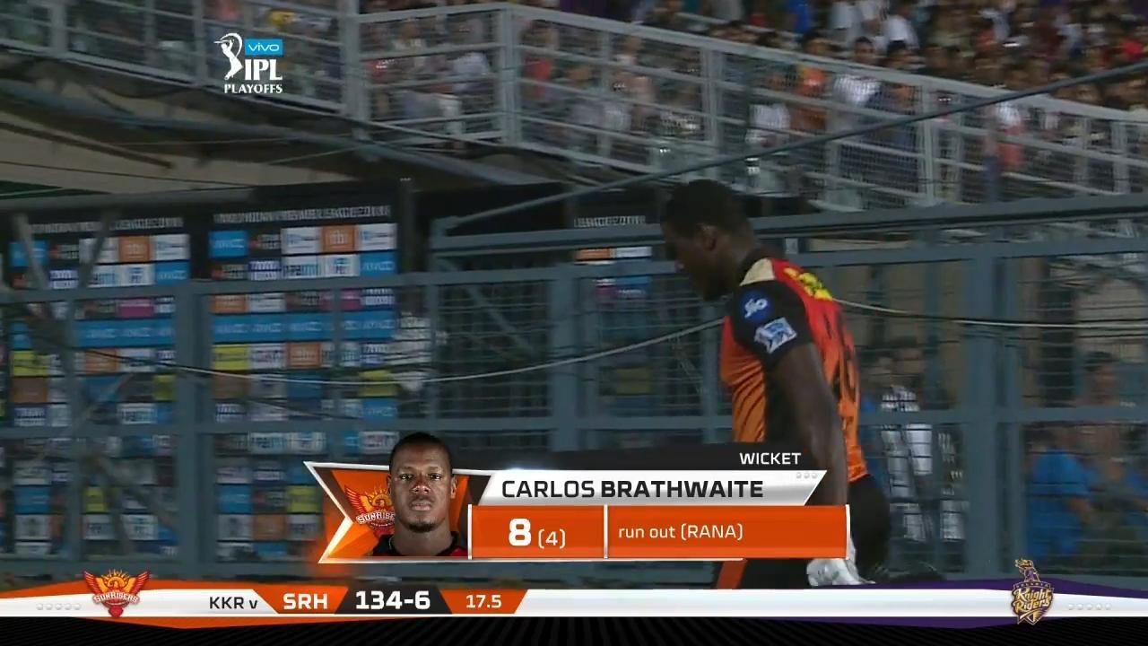 Q2: SRH vs KKR – Carlos Brathwaite Wicket