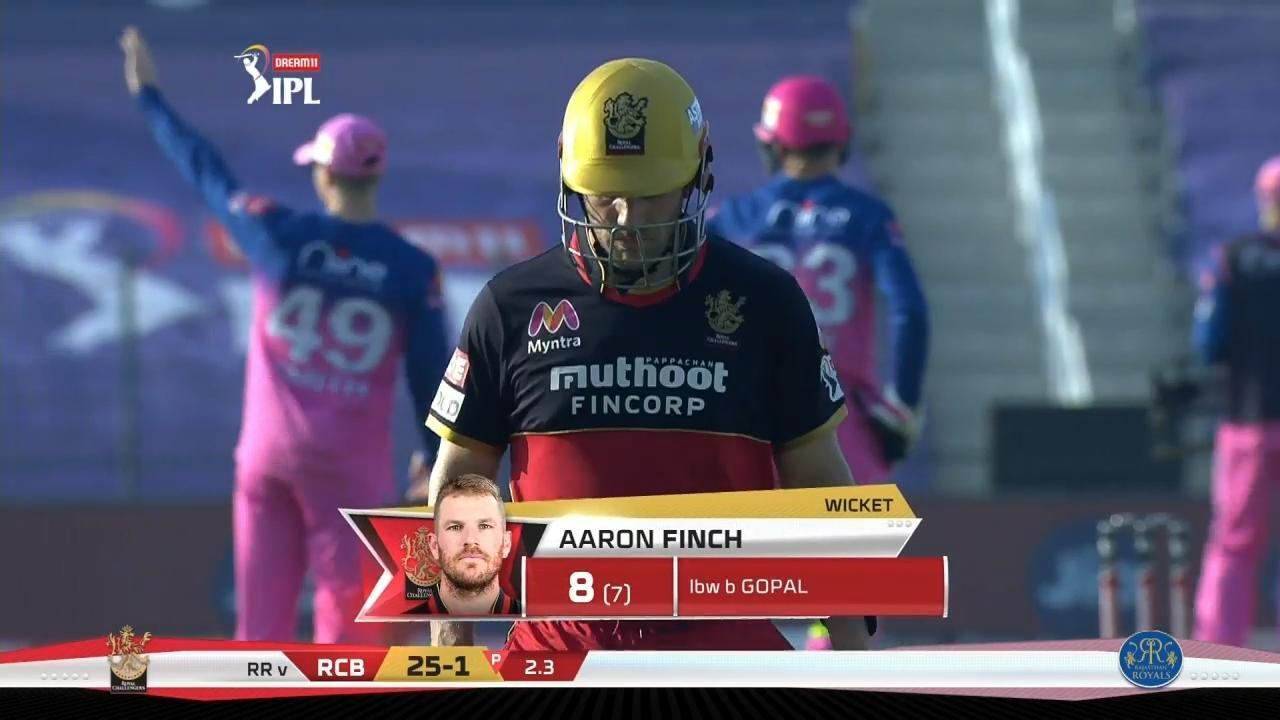 M15: RCB vs RR – Aaron Finch Wicket