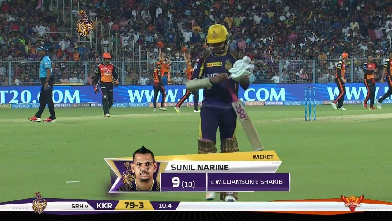 M10: KKR vs SRH – Sunil Narine Wicket