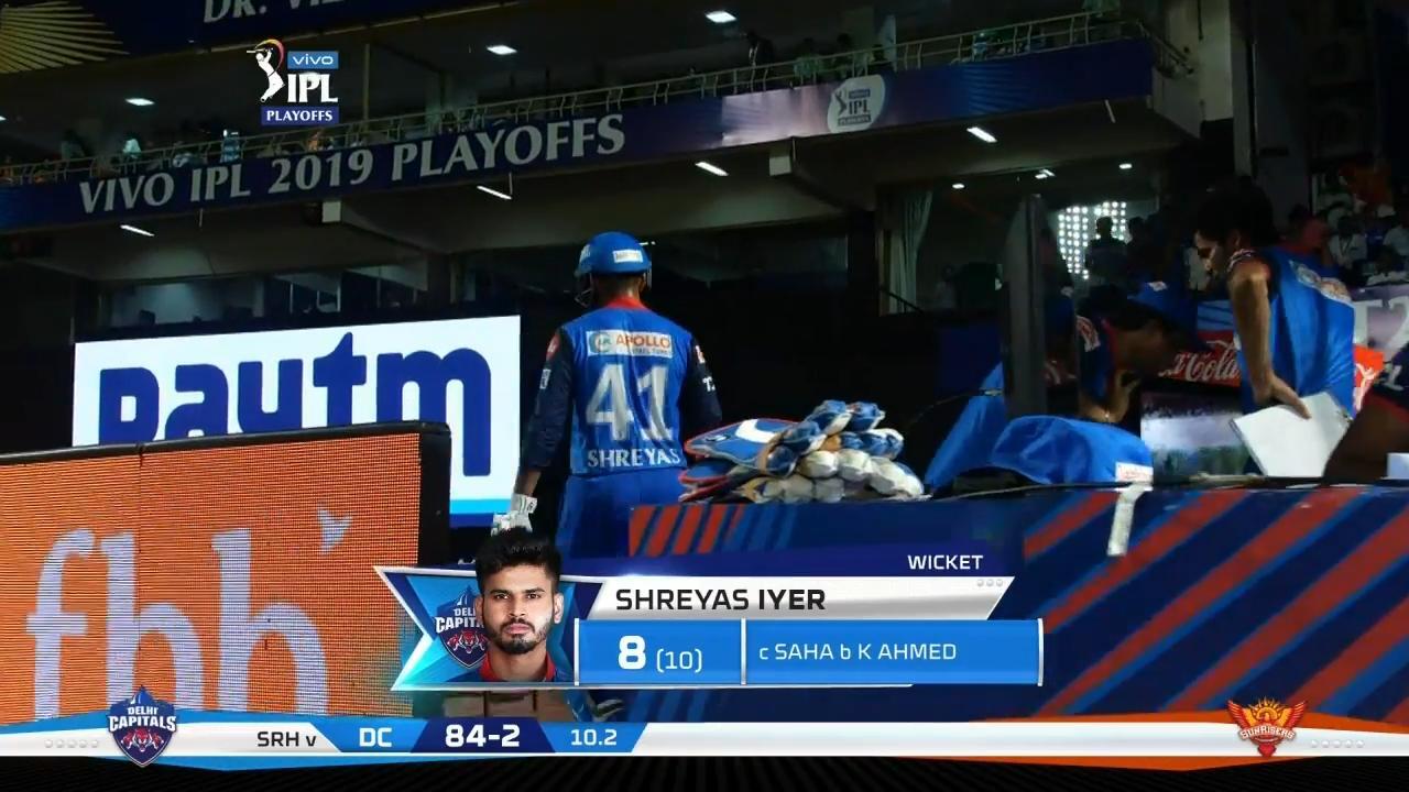 Eliminator: DC vs SRH – Shreyas Iyer Wicket