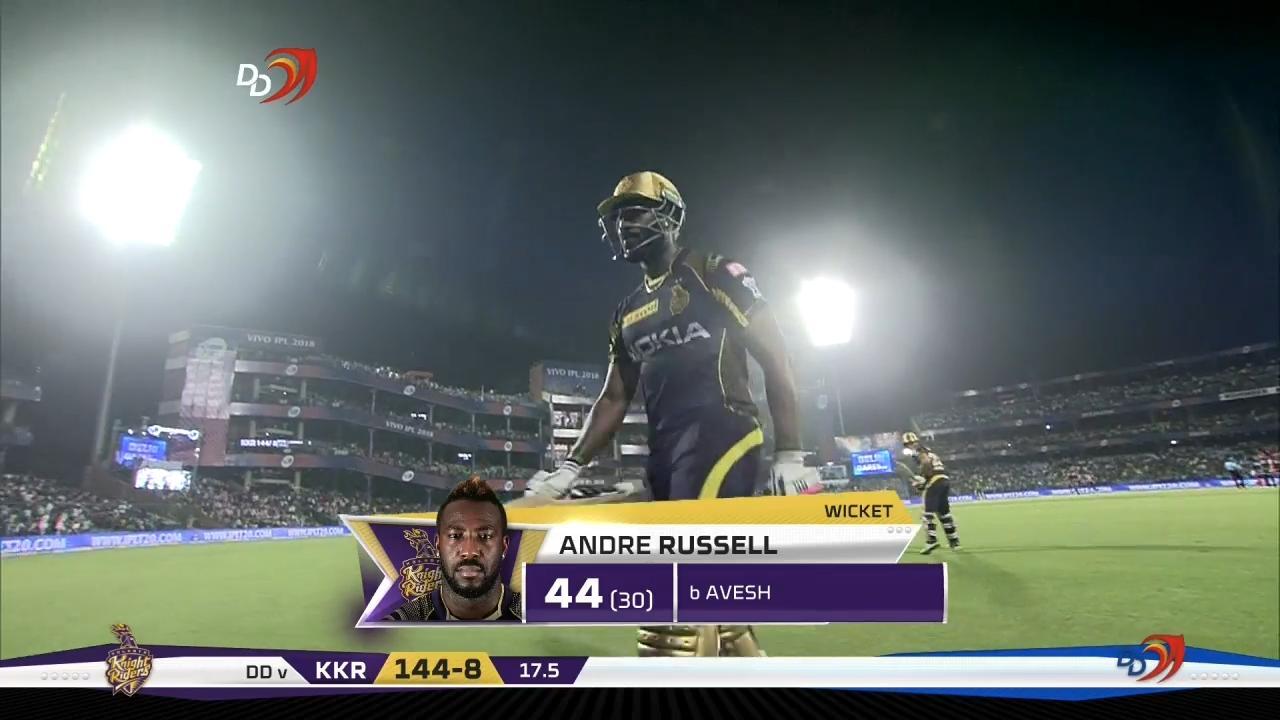 M26: DD vs KKR – Andre Russell Wicket