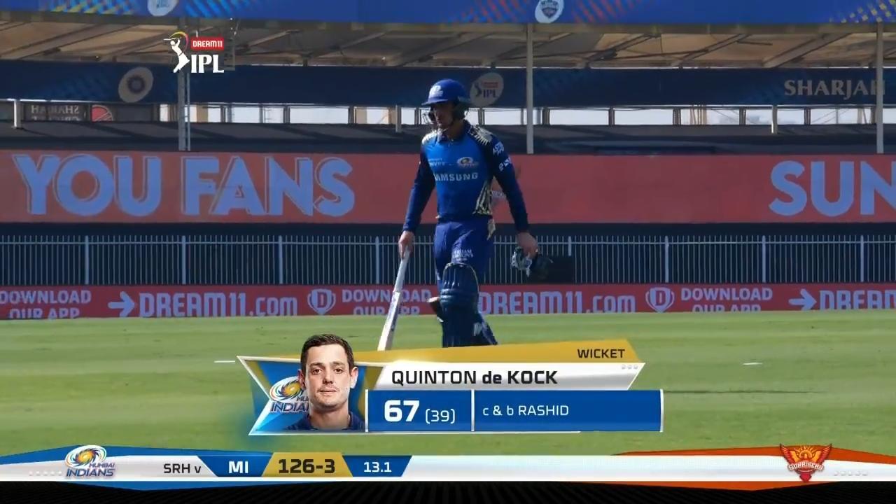 M17: MI vs SRH – Quinton de Kock Wicket