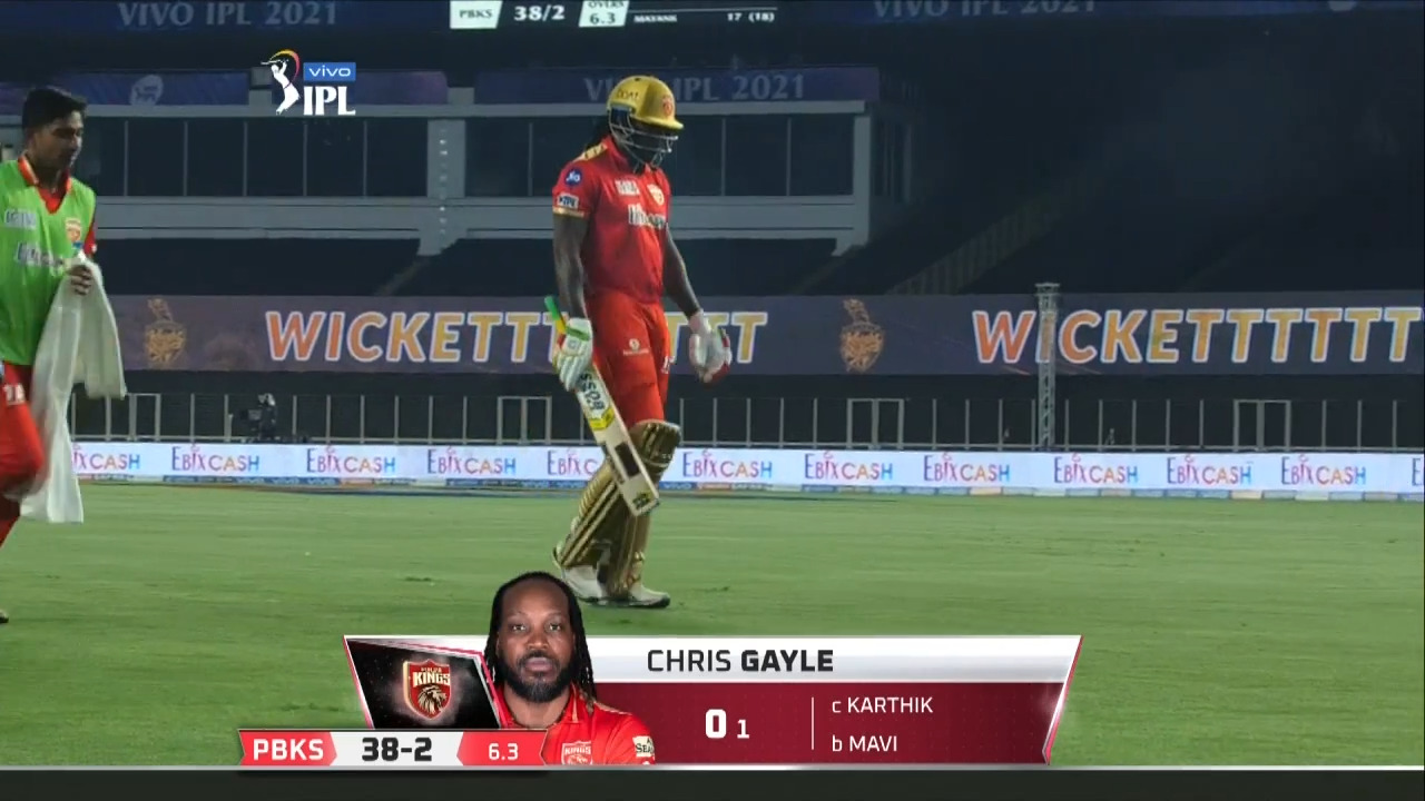 M21: PBKS vs KKR – Chris Gayle Wicket background
