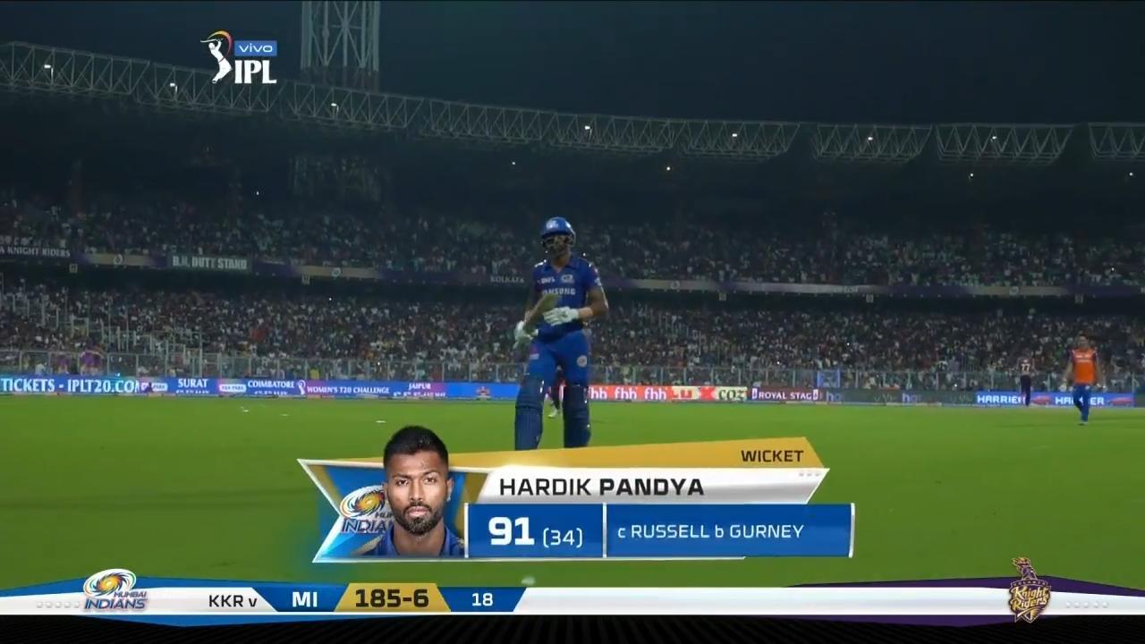 M47: KKR vs MI – Hardik Pandya Wicket