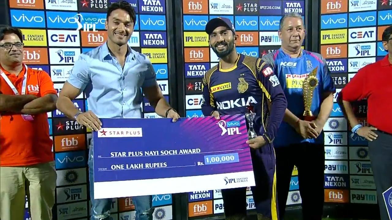 M15: RR vs KKR – Star Plus nayi soch award – Dinesh Karthik