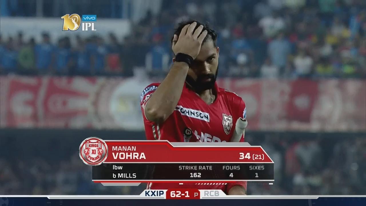 M8: KXIP vs RCB – Manan Vohra Wicket