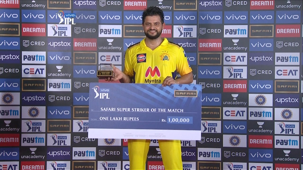 M35: RCB vs CSK – Safari Super Striker of the Match – Suresh Raina background