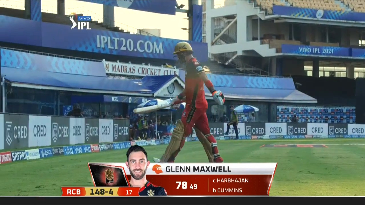 M10: RCB vs KKR – Glenn Maxwell Wicket