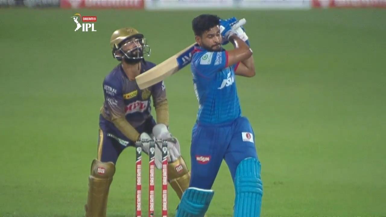 Shreyas hits one out of Sharjah background