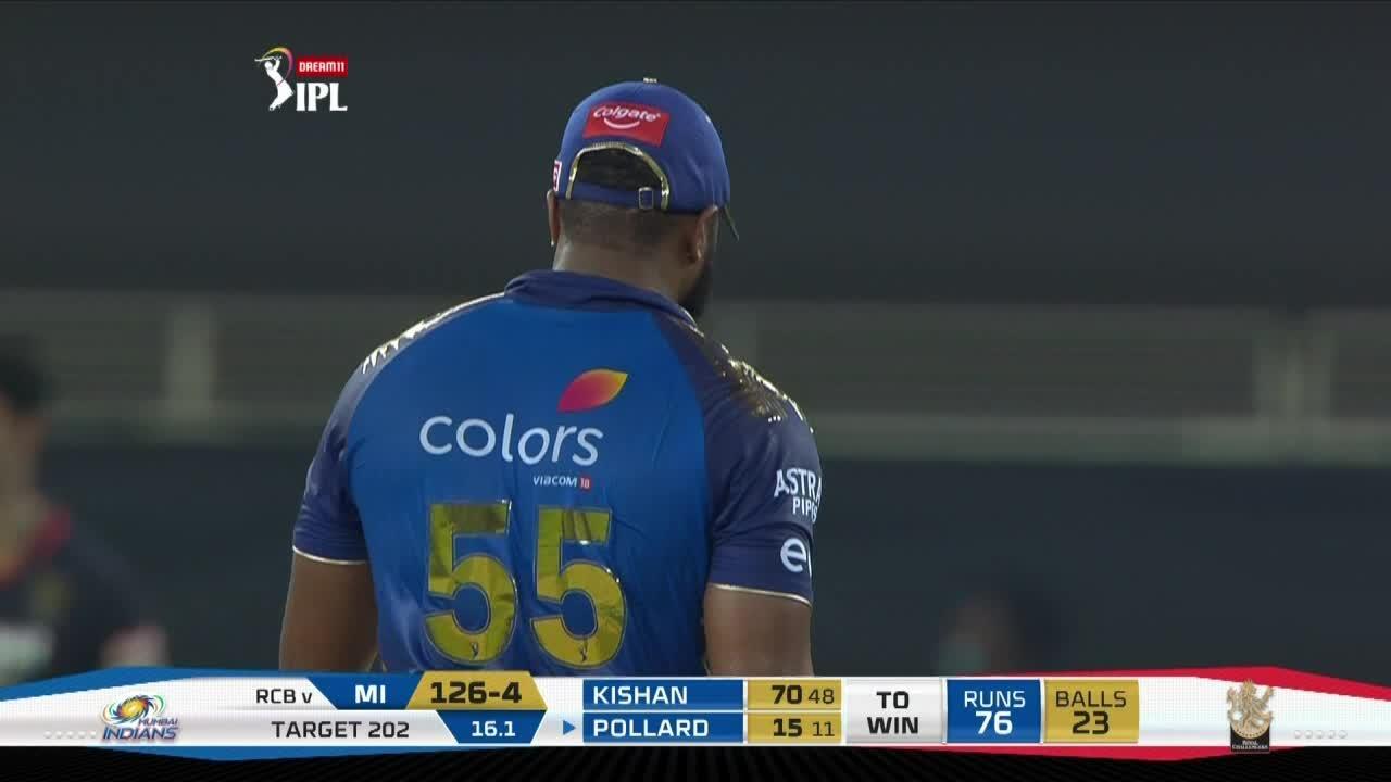 M10: RCB vs MI – Kieron Pollard Six background