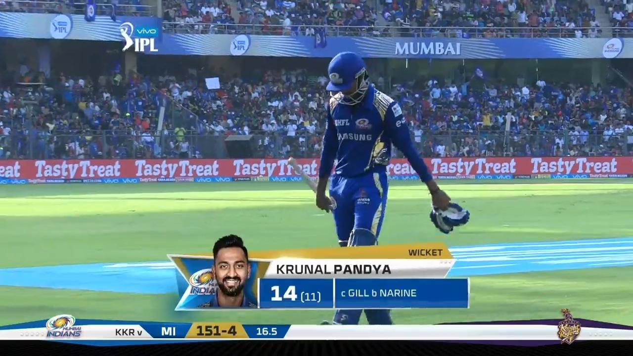 M37: MI vs KKR – Krunal Pandya Wicket