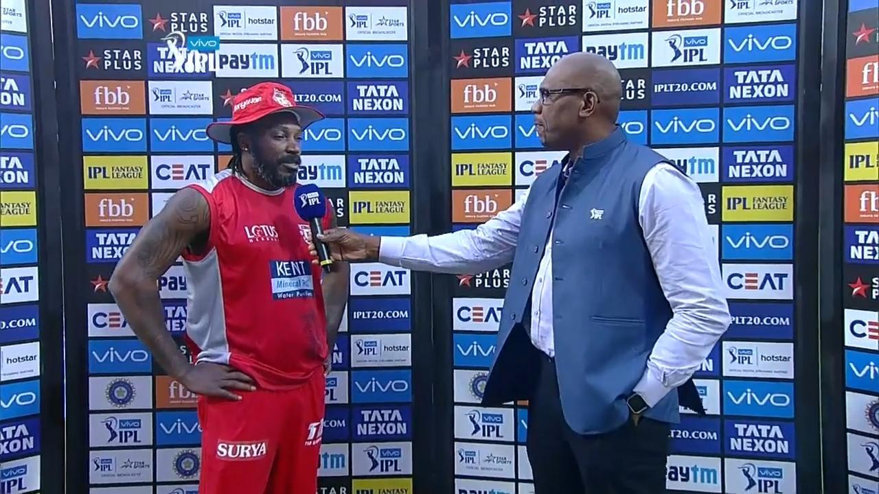 M48: KXIP vs RCB – Chris Gayle Interview background