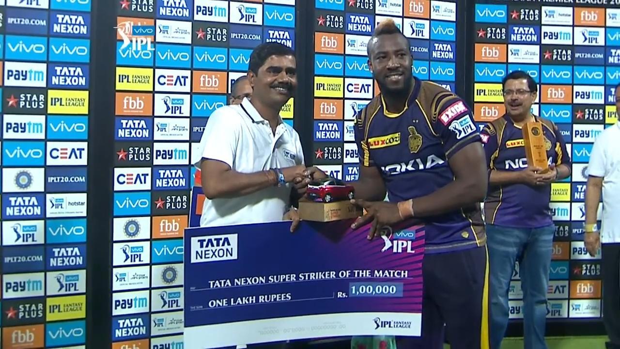 M13: KKR vs DD – TATA Nexon Super Striker of the Match – Andre Russell background