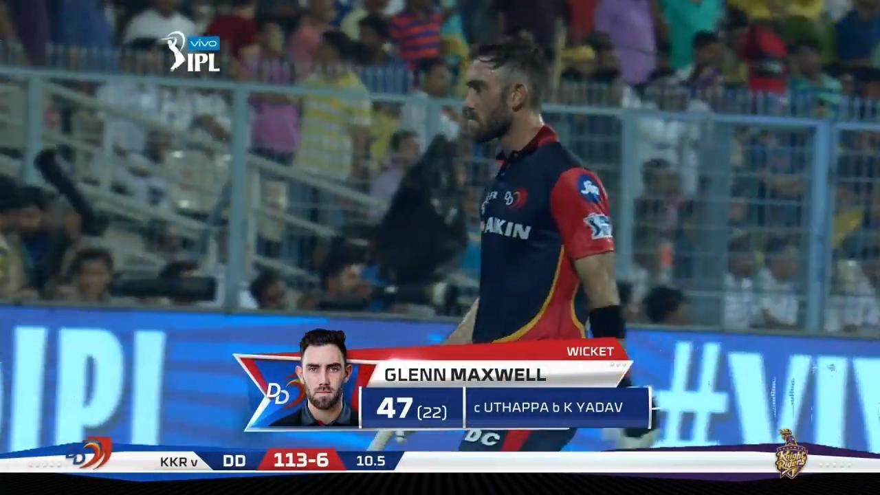 M13: KKR vs DD – Glenn Maxwell Wicket