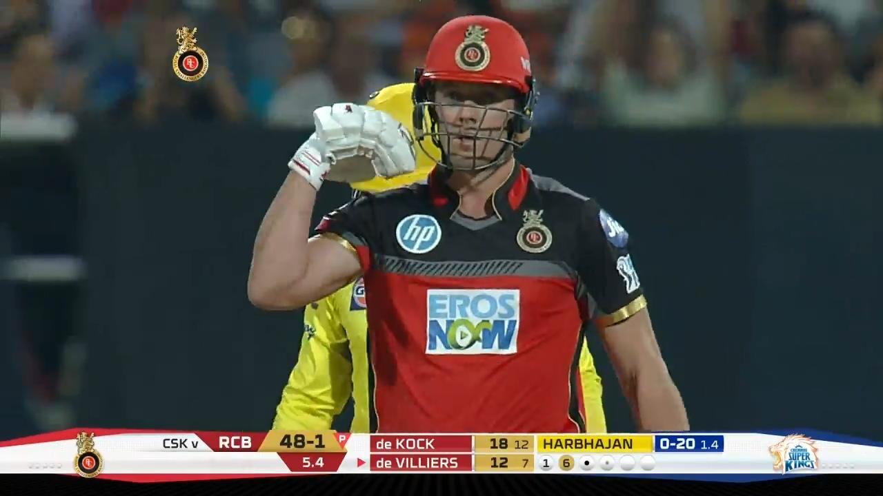 AB delivers Bhajji into the stands background