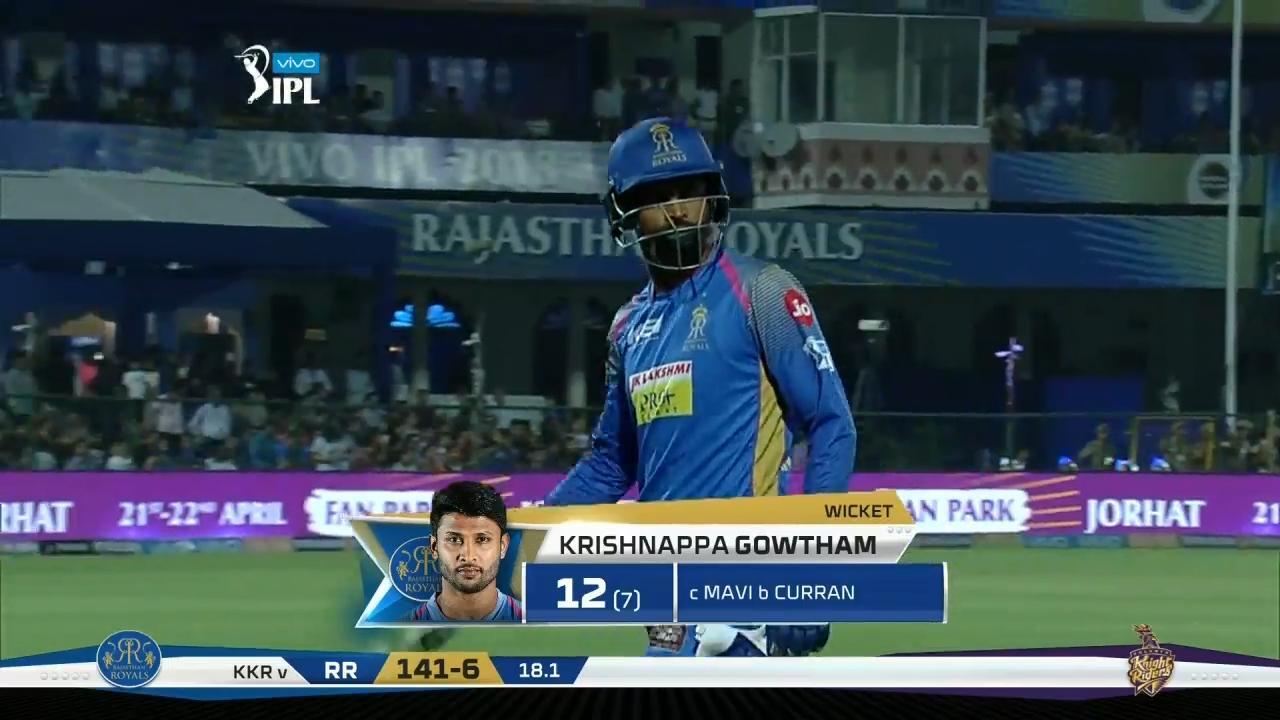 M15: RR vs KKR – Krishnappa Gowtham Wicket