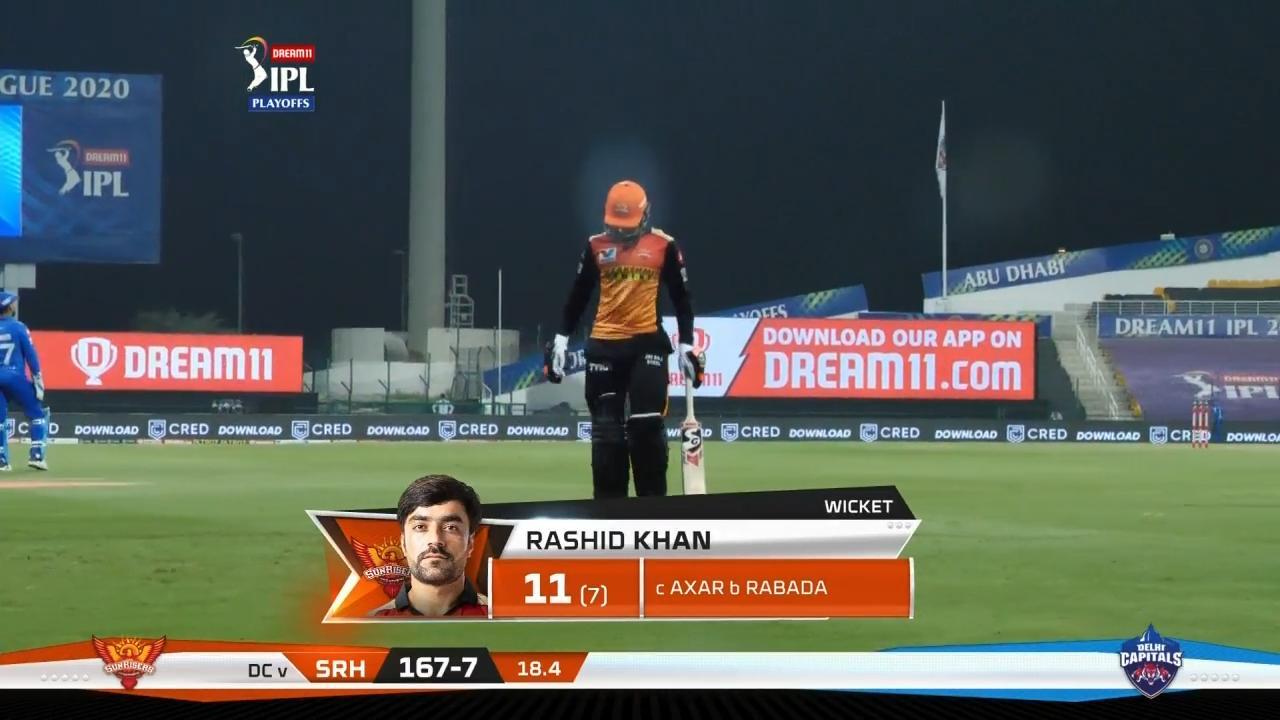 Q2: DC vs SRH – Rashid Khan Wicket background