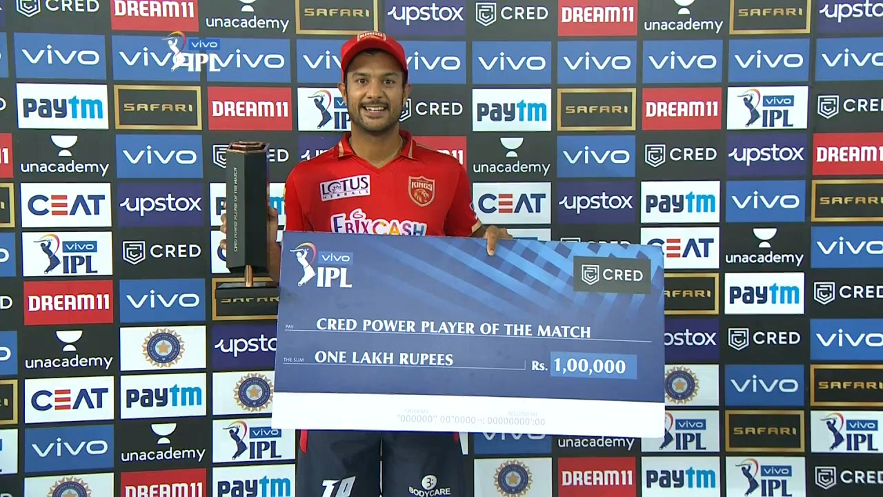 M45: KKR vs PBKS – CRED Power Player of the Match – Mayank Agarwal