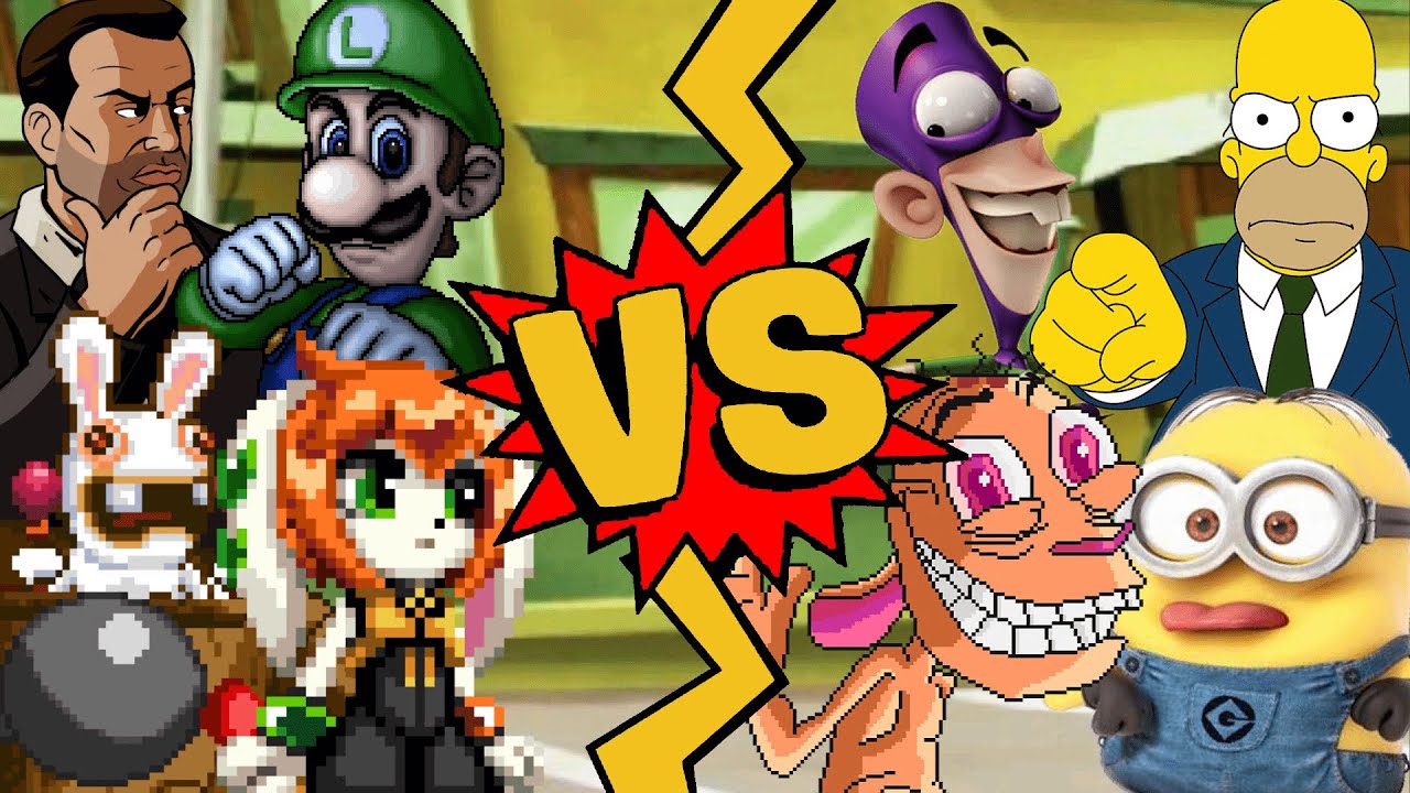 M.U.G.E.N Battles | Moku Rabbid/Milla Basset/Toni/Luigi VS Ren Höek/Fanboy/Dave The Minion/Homer