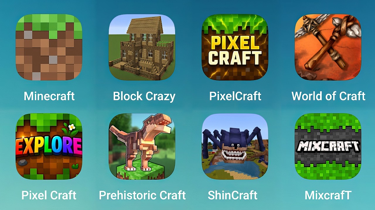 Minecraft, Block Crazy, PixelCraft, World of Craft, Pixel Craft Explore, Preistoric Craft, ShinCraft
